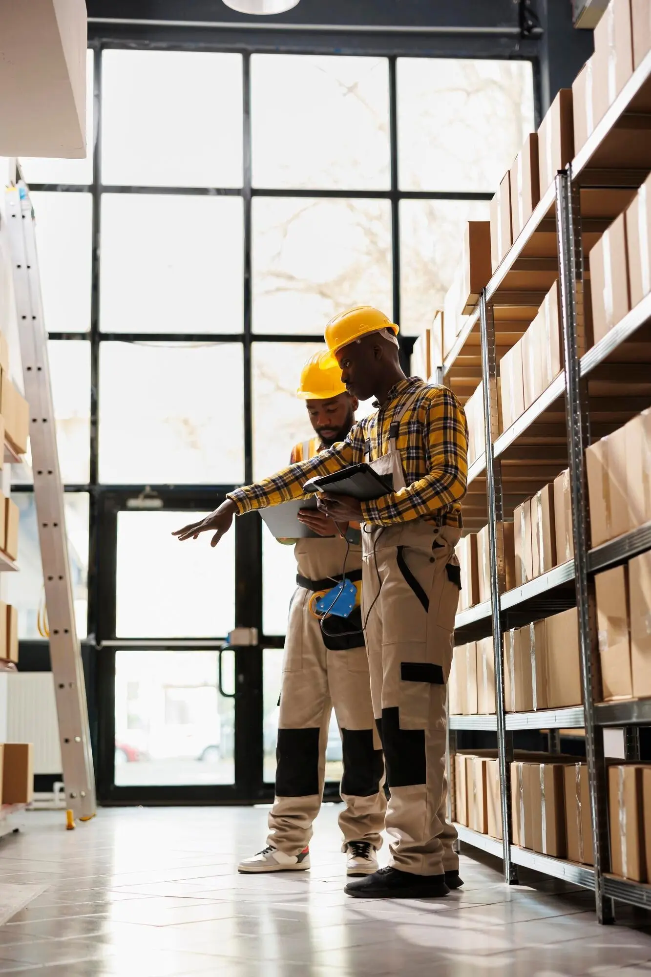 Lagerleiter prüfen den Paketbestand mithilfe einer Auftrags-Checkliste.